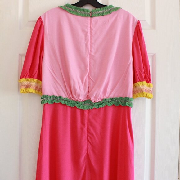 SALONI Lea Color-block Ruffled Smocked Crepe Maxi Dress Pink Green - Picture 10 of 12